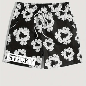 Black Flower Block Sticky Shorts