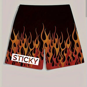 Orange Flame Block Sticky Shorts