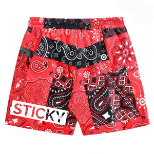 Red/Black Bandana Block Stick Shorts